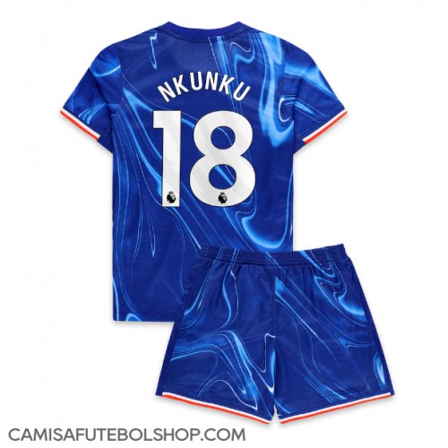 Camisa de time de futebol Chelsea Christopher Nkunku #18 Replicas 1º Equipamento Infantil 2024-25 Manga Curta (+ Calças curtas)